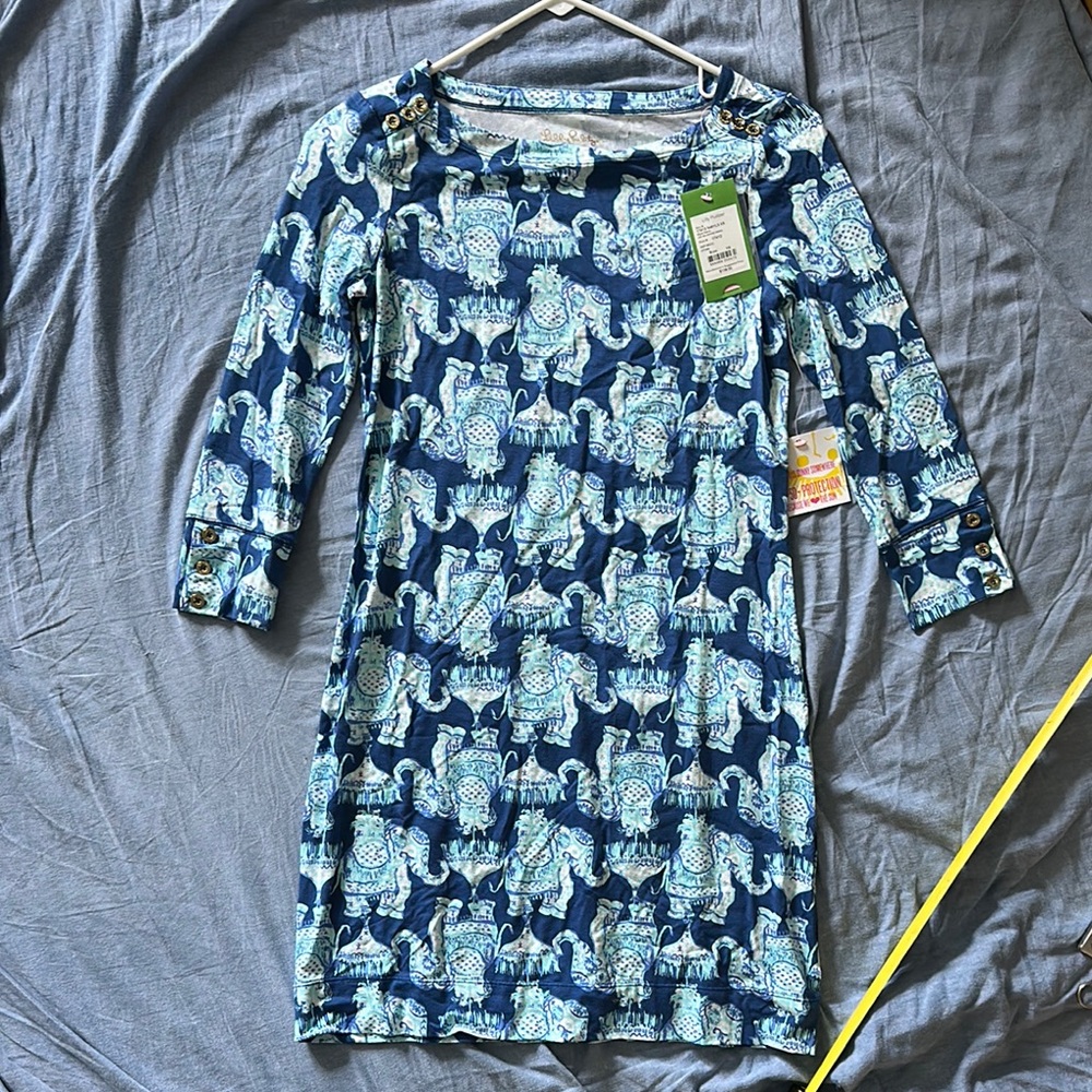 Lilly Pulitzer UPF 50+ Sophie dress XS deep indigo joy ride blue elephant print